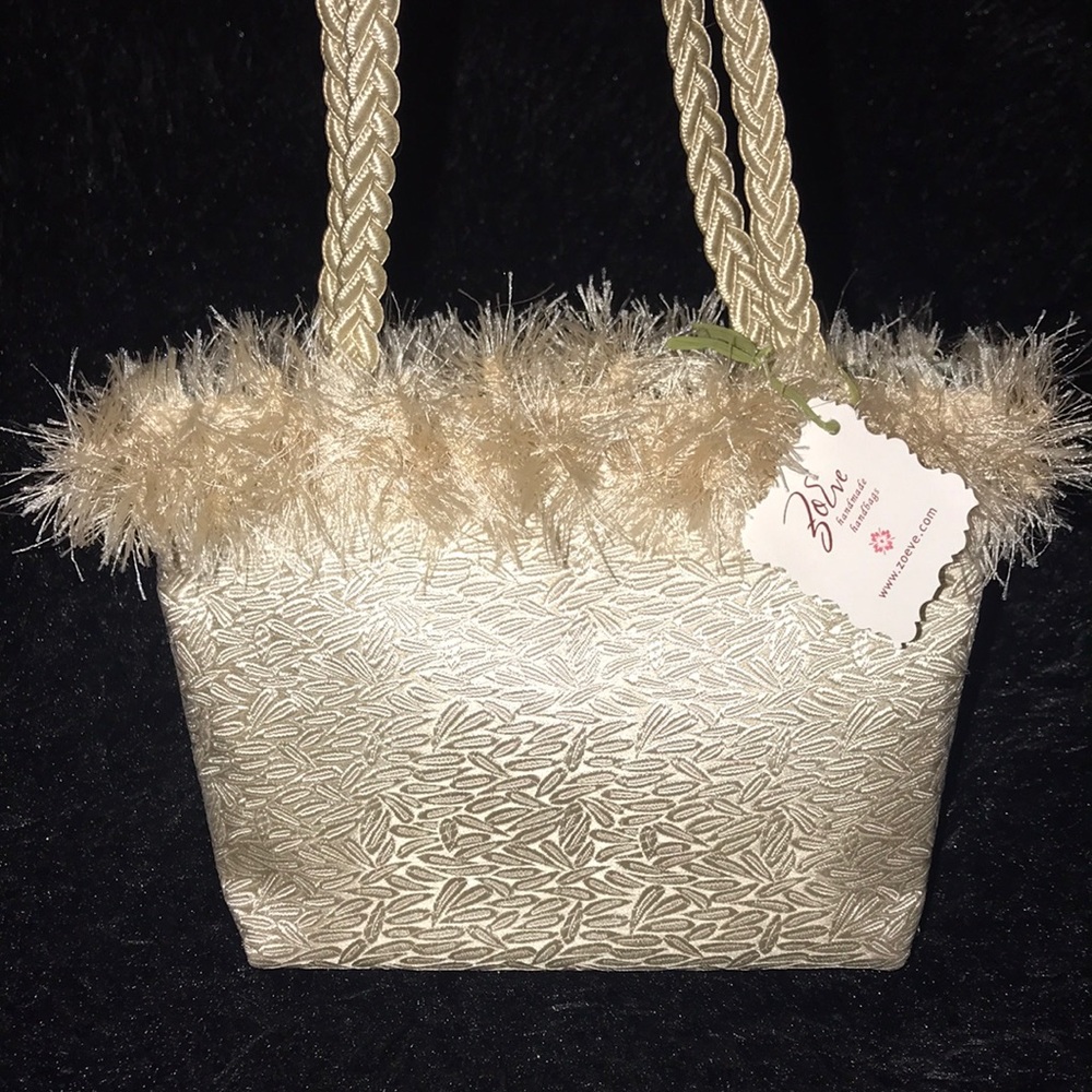 Silk brocade Bridal handbag w/ eyelash trim